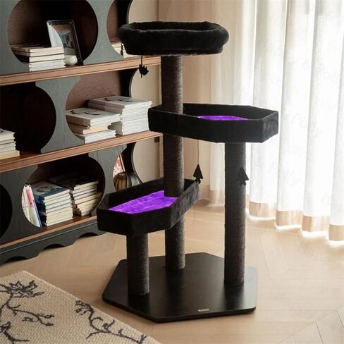 Happy & Polly Gothic Cat Tree with Coffin Bed - 40.9"Black Cat Tower with Soft Mats, Natural Sisal Scratching Posts, Bat Hanging Ball, Multi-Level Platform Cat Activity Center for Large Cats Halloween in Kuwait
