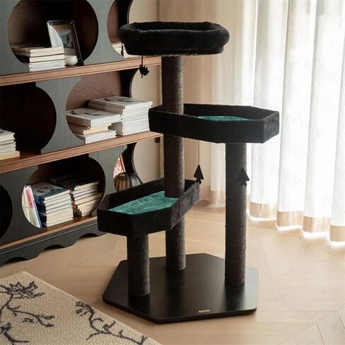 Happy & Polly Gothic Cat Tree with Coffin Bed - 40.9"Black Cat Tower with Soft Mats, Natural Sisal Scratching Posts, Bat Hanging Ball, Multi-Level Platform Cat Activity Center for Large Cats Halloween in Kuwait