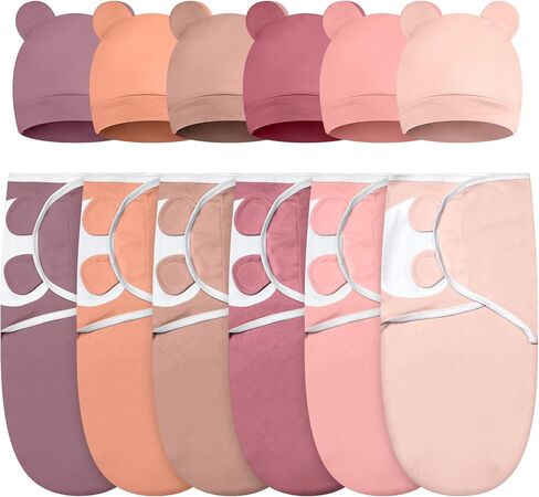 Ramede 6 Pack Swaddle Blanket with Hats for Baby Girl Boy 100% Cotton Swaddles 0-3 Months, Adjustable Breathable Skin Friendly Receiving Blanket Wrap, Essential for Newborns(Bear,Pink) in Saudi Arabia