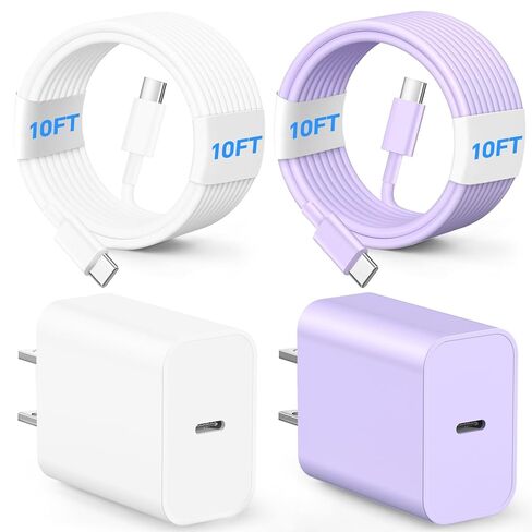 USB C Fast Charger, 2 Pack 60W USB C Wall Charger Block, 10FT Long Charging Cable Cord, i Phone Fast Charger for i Phone 16/16 Pro/16 Pro Max/15/15 Plus/15 Pro/15 Pro Max-Blue and Yellow in Saudi Arabia