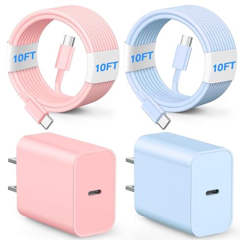 USB C Fast Charger, 2 Pack 60W USB C Wall Charger Block, 10FT Long Charging Cable Cord, i Phone Fast Charger for i Phone 16/16 Pro/16 Pro Max/15/15 Plus/15 Pro/15 Pro Max-Blue and Yellow in Saudi Arabia