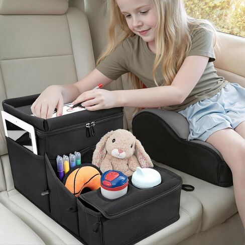 Car Seat Organizer, Backseat Car Organizer with Cup Holder Tray and Storages for Kids and Adults, Portable Travel Cooler for Car for Front or Back Seat Passenger Organizer Ccompartment (Black) in Kuwait