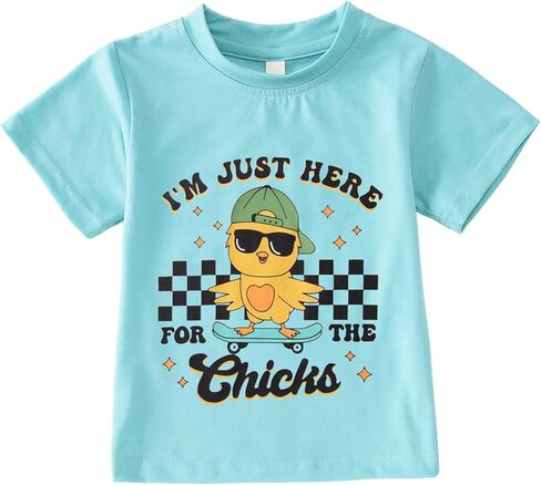 SOFEON Toddler Boy Easter Shirt Funny Chick Skateboard T-Shirt I'm Just Here for The Chicks Graphic Short Sleeve Tees Top in Kuwait