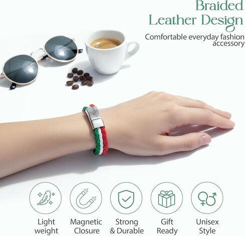 P.S. I Love Italy Tricolor Leather Bracelet with Stainless Steel Italia Clasp - Great Italian Themed Jewelry Gift in Kuwait