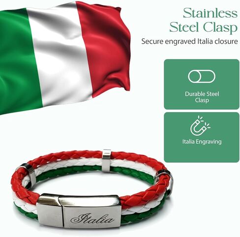 P.S. I Love Italy Tricolor Leather Bracelet with Stainless Steel Italia Clasp - Great Italian Themed Jewelry Gift in Kuwait