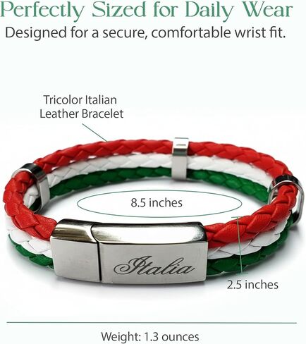 P.S. I Love Italy Tricolor Leather Bracelet with Stainless Steel Italia Clasp - Great Italian Themed Jewelry Gift in Kuwait
