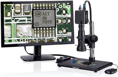 AmScope H800-5M Digital Monocular Inspection Microscope, 0.7X-5.0X Zoom Objective, 11X-80X Magnification, 4-1/8" Working Distance, Pillar Stand, 110V-240V, Includes 5MP Camera with Reduction Lens and Software in Saudi Arabia