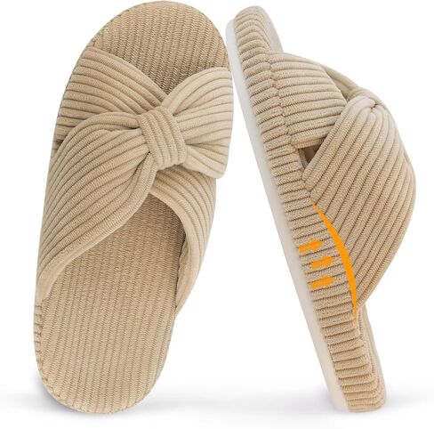 Women's Orthopedic Arch Support Open Toe House Slippers for Plantar Fasciitis Ladies Cozy Memory Foam Bedroom Gift Slippers Fluffy Corduroy Bow Crossband Slide in Kuwait