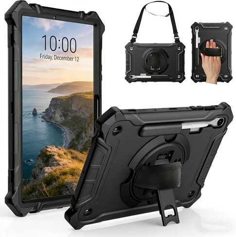 حافظات Ztotop لهاتف Samsung Galaxy Tab S9 FE 5G 10.9 بوصة/Tab S9 11 بوصة 2023، مع حامل قلم رصاص واقي للشاشة [حزام يد دوار 360 درجة] وحامل، حافظة مقاومة للسقوط لجهاز Galaxy Tab S9 FE/S9، أسود in Kuwait