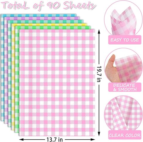 90 ورقة ربيع الباستيل ورقة أنسجة منقوشة ، عيد الفصح حلوى ألوان بوفالو بلود هدية الالتفاف ورقة الربيع الفنية الأنسجة لعيد ميلاد عيد ميلاد الطفل ديكور حفل زفاف ، 20x14 '' (منقوشة كلاسيكية) in Kuwait