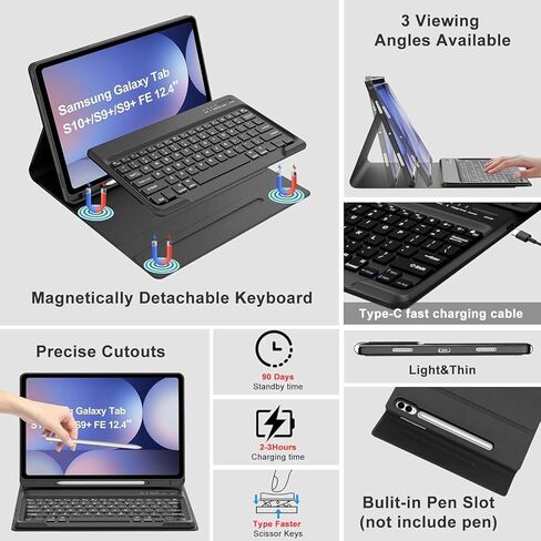 Keyboard Case for Samsung Galaxy Tab S10/S9 Ultra 14.6 inch 2024/2023,7-Color Backlit Detachable Wireless Keyboard with Trackpad,Magnetic Protective Cover with S Pen Holder,Light Grey in Kuwait