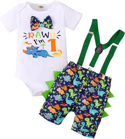 1st birthday outfit boy dinosaur photo shooting dress up Birthday Cake Smash Clothes Set in Kuwait