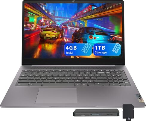 Lenovo IdeaPad 3 15.6" FHD Anti-Glare Chromebook, Intel Celeron N4500, 4GB LPDDR4 RAM, 352GB Storage (64GB SSD + 288GB Docking Station Set), HD Camera, HD Audio, Wi-Fi 6, Bluetooth, Chrome OS, Grey in Kuwait