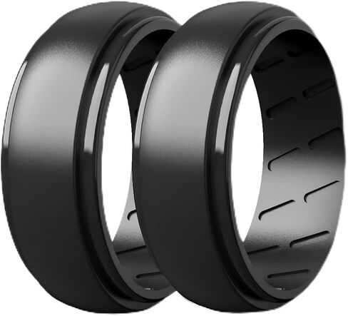 Silicone Ring Men, 2/7 Rings Set Rubber Wedding Bands for Men - Step Edge Airflow Inner Grooves, 8mm Wide, 2.2mm Thick in Kuwait
