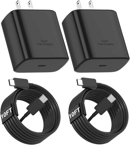 Type C Charger Fast Charging-25W USB C Block with USBC Charger Cable 10 ft Compatible with Samsung Galaxy S25/S25 Ultra/S25+/S24/S24+/S24 Ultra/S23/S23 Ultra/S23+/S22/S21/S20/Note 20/10-3 Pack in Saudi Arabia