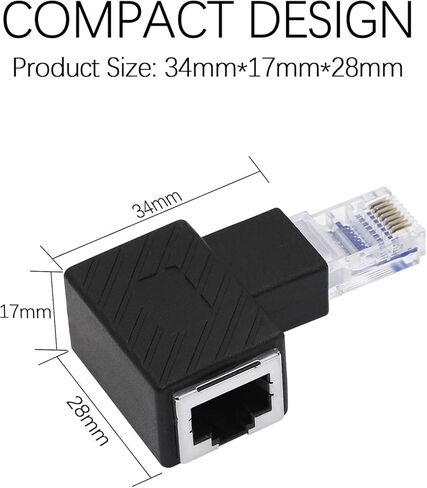 RJ45 Ethernet Adapter, 90 Degree Angle Cat5e/Cat6 Ethernet RJ45 8P8C Male to Female Network Adapter Connector for Computers, Laptops, Routers(2-Pack)(Left & Right) in Kuwait