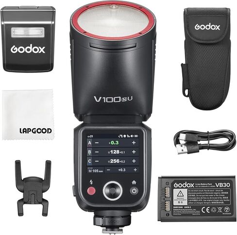 Godox V100 S 100Ws Round Head Touch Screen TTL Flash with 2.4G Wireless X System, Built-in Li-ion Battery, and 10-Level LED Modeling Lamp Compatible for Sony Cameras in Kuwait