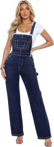 Hybrid & Company Womens Stretch Denim Overalls PVJ156998 WHITE S in Saudi Arabia