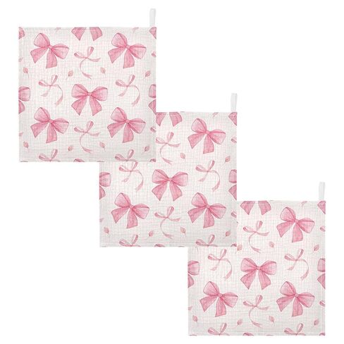 Burbuja Pink Bow Baby Washcloths - Muslin Cotton Soft Absorbent Baby Towel for Newborn Baby Sensitive Skin - Baby Essential Item, 12x12 in, 5 Pack in Kuwait