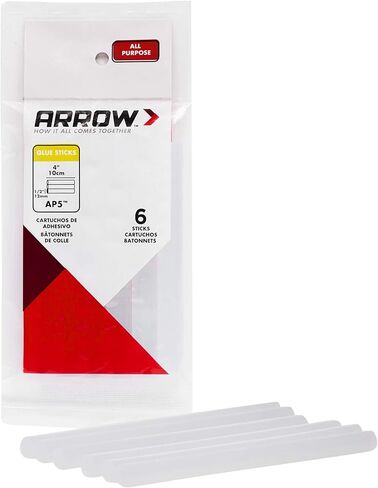 Arrow AP5 All Purpose Mini Glue Sticks for Hot Glue Guns, Use for High Temp and Low Temp Crafting, Hobbies, and General Repair Projects, 4-Inch by 1/2-Inch, Clear, 6-Pack in Kuwait