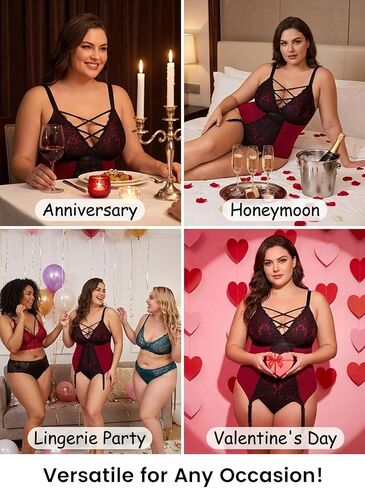 EVELUST Plus Size Lingerie 2 Piece for Women Suspender Garter Teddy Set with Lace Thong Backless Sexy Babydoll in Kuwait