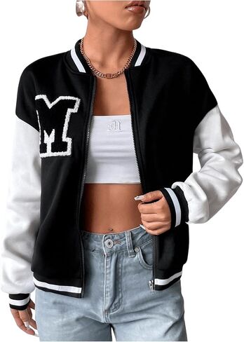 MakeMeChic Women's Casual Button Down Long Sleeve Letter Print Jacket Outerwear in Kuwait