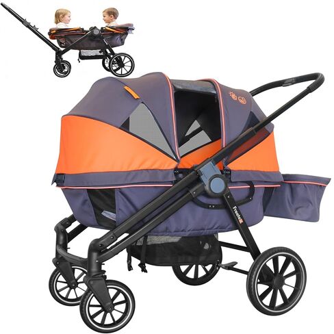 Tandem Wagon Stroller-All-Terrain 2-in-1 Push & Pull Design ، سعة مقعد مزدوجة ، تخزين كبير ، مظلة قابلة للتعديل ، صينية للأطفال القابلة للإزالة للأطفال مغامرات في الهواء الطلق والأسرة in Kuwait