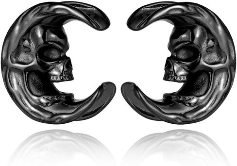 2PCS Dark Skull Halloween Saddle Plugs Tunnels Hypoallergenic 316 Stainless Steel Ear Gauges 8mm-25mm (0G-1") in Kuwait