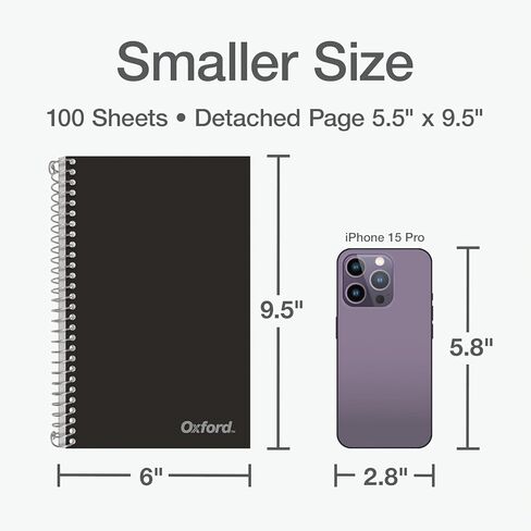 Oxford Two Subject Notebooks College Ruled, Spiral Notebook 6x9 1/2" 100 Sheets, 3 Pack of College Ruled Notebook With Pockets, Poly Cover, Red, White, and Black Notebook in Kuwait