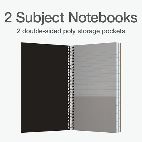 Oxford Two Subject Notebooks College Ruled, Spiral Notebook 6x9 1/2" 100 Sheets, 3 Pack of College Ruled Notebook With Pockets, Poly Cover, Red, White, and Black Notebook in Kuwait