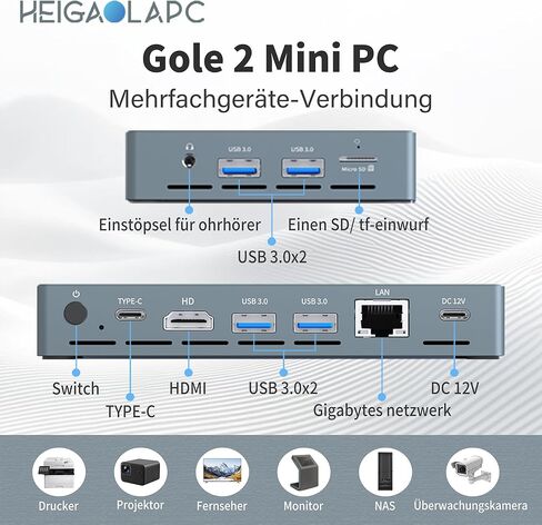 Mini PC, 12th Gen Alder Lake- N100(up to 3.4GHz), 16GB RAM 512GB eMMC, Fanless Mini Desktop, Type-C 3.1, Dual LAN 2.5G Ethernet, Dual Display 4K 60Hz, WiFi BT 5.2 for Business Home Office in Kuwait