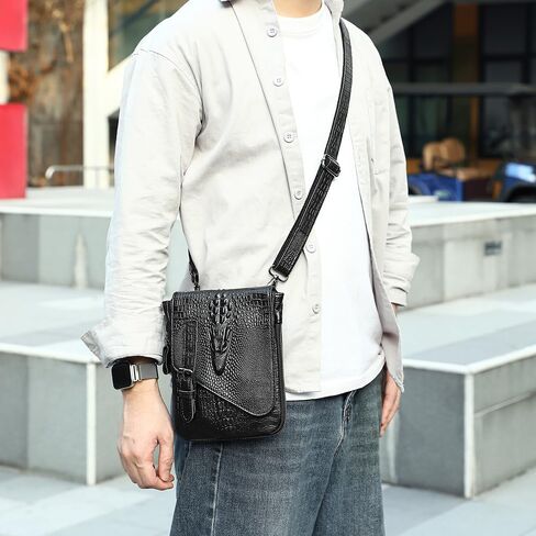 NIUCUNZH Genuine Leather Mini Messenger Bag Crocodile Embossed Small Crossbody Bag Shoulder Sling Bag Brown in Kuwait