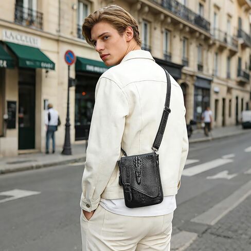 NIUCUNZH Genuine Leather Mini Messenger Bag Crocodile Embossed Small Crossbody Bag Shoulder Sling Bag Brown in Kuwait