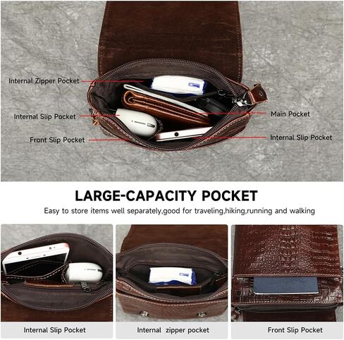 NIUCUNZH Genuine Leather Mini Messenger Bag Crocodile Embossed Small Crossbody Bag Shoulder Sling Bag Brown in Kuwait