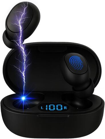 Acuvar Fully Wireless Bluetooth 5.0 Rechargeable iPX4 Water & Sweat Proof Earbud Headphones w Microphone, Touch Controls, Smart LCD Charging Case, 3D Stereo Bass and Noise Cancelling (Light Blue) in Kuwait