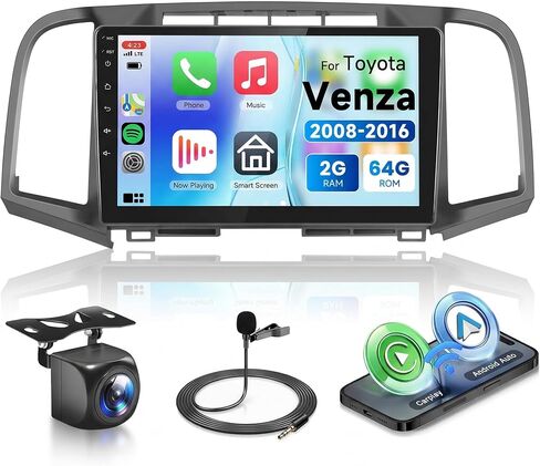8 CORE 4G+64G Car Radio Stereo for Toyota Venza 2008-2016 with Wireless CarPlay Android Auto, 9 Inch 1280 * 720P IPS Touch Screen Android 13 GPS WiFi Bluetooth 32-Band DSP SWC HD Camera in Kuwait