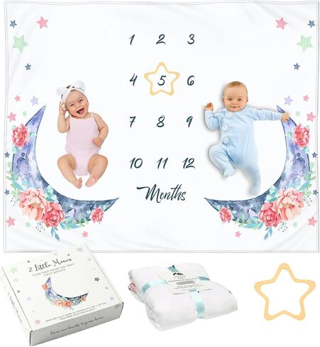 Monthly Baby Milestone Blanket 60"x50" - Elegant Boho Floral Design with Felt Frame - Track Your Baby's Monthly Growth - Perfect Gender Neutral Gift for New Parents - Personalized Baby Blanket in Saudi Arabia