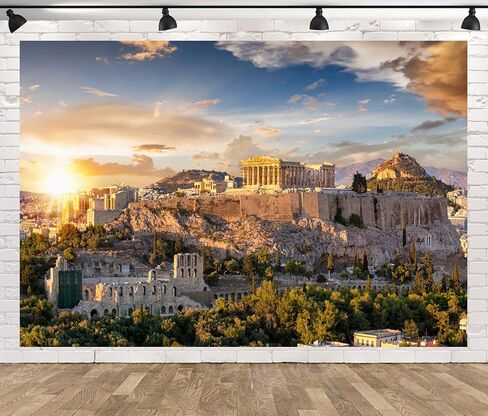 7x5ft النسيج خلفية اليونانية الأكروبوليس في أثينا غروب الشمس اليونان القديمة معبد البارثينون موقع الخراب بناء خلفية التصوير الفوتوغرافي لعيد ميلاد الأساطير موضوع حزب زينة صور بوث الدعائم in Kuwait