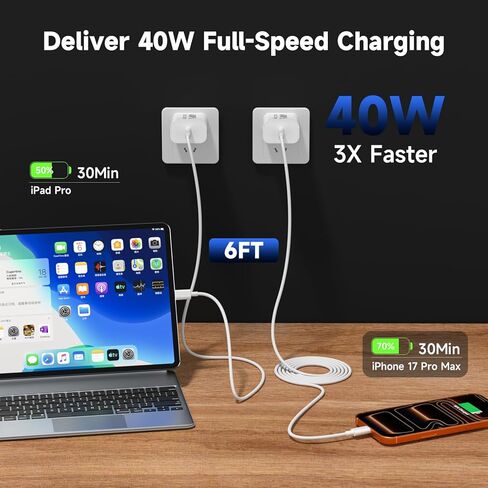 iPhone 15 16 Charger Fast Charging 2 Pack ، USB C Wall Charger 6ft USBC إلى Cable USBC ، محول USB C Block Wall لـ iPhone 16/16 Plus/16 Pro/16 Pro Max/15 Plus/15 Pro/15 Pro Max ، Black 2x in Kuwait