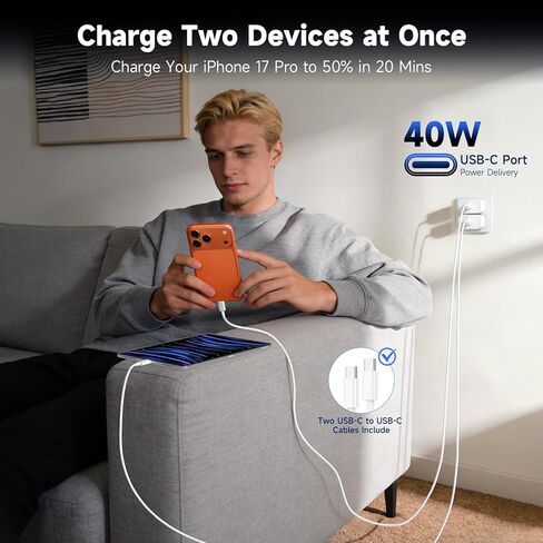 iPhone 15 16 Charger Fast Charging 2 Pack ، USB C Wall Charger 6ft USBC إلى Cable USBC ، محول USB C Block Wall لـ iPhone 16/16 Plus/16 Pro/16 Pro Max/15 Plus/15 Pro/15 Pro Max ، Black 2x in Kuwait