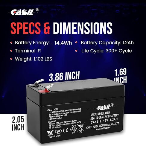 Casil 12V 1.2Ah Replacement Battery Compatible with Emergency Exit Sign Voy Electric Scooter Mercedes Benz N000000004039 Data Shield 1200 1009 Gold Medal SNO-Konette Ice Shaver Alexander LCR12V1.3P in Kuwait