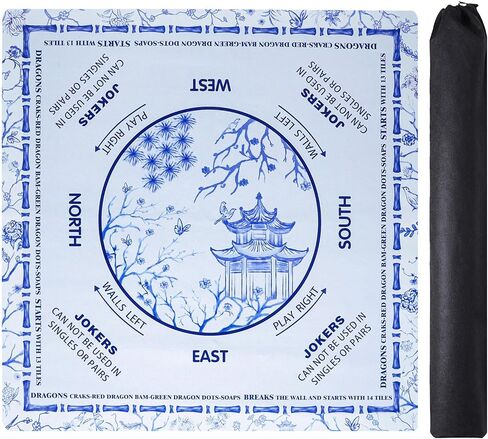 Large Blue Mahjong Mat with Black Carrying Bag, Anti-Slip, Noise-Reducing Table Cover for Mahjong, Poker, Board Games, Dominoes, and Card Games (31.5" x 31.5") in Kuwait