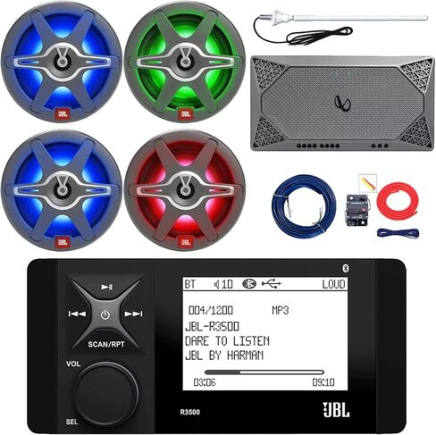 حزمة استقبال Marine Bluetooth AM/FM Stereo Stereo Digital Media Bundle مع مكبرات صوت بحرية أبيض 4x 6.5 " in Kuwait