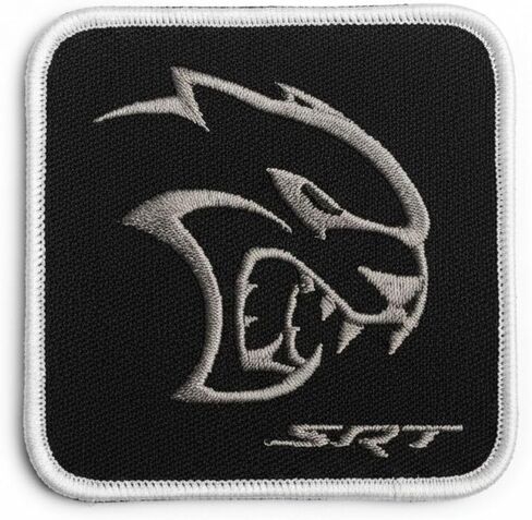 Dodge SRT Hellcat Logo Embroidered Patch 3 inch x 3 inch | Heat Seal Patch for Clothes, Jean Jacket, Black Backpack, Hat, Jackets, and More in Kuwait