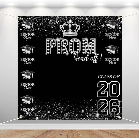 Mocsicka Prom 2025 Backdrop Silver Graduation Prom Decorations Backdrop Congratulations Graduates Photography Background Graduation Party Background 70.8 x 70.8 Inch in Kuwait