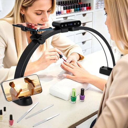 ضوء نصف قمر من كيركاس لمكتب الأظافر، 3 أوضاع ألوان و10 سطوع فائق السطوع، مصباح طاولة أظافر قابل للطي 29 بوصة مع حامل هاتف، ضوء رموش للجمال والرموش والوشم والحرف اليدوية in Kuwait