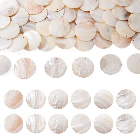 FASHEWELRY 100pcs Flat Round Shell Coin Beads 15mm/20mm/25mm White Capiz Shell Discs Charms for Hawaiian Style DIY Jewelry Making Necklace Bracelet Earring Wind Chime in Kuwait