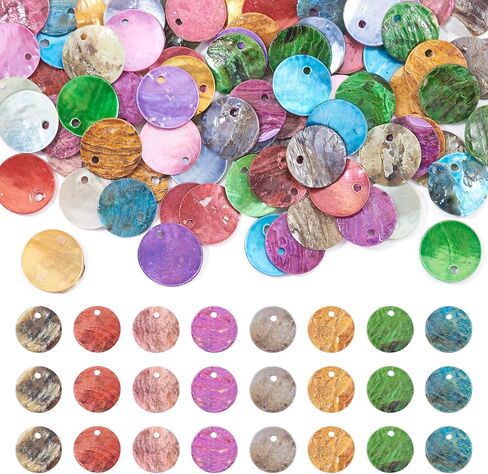 FASHEWELRY 100pcs Flat Round Shell Coin Beads 15mm/20mm/25mm White Capiz Shell Discs Charms for Hawaiian Style DIY Jewelry Making Necklace Bracelet Earring Wind Chime in Kuwait