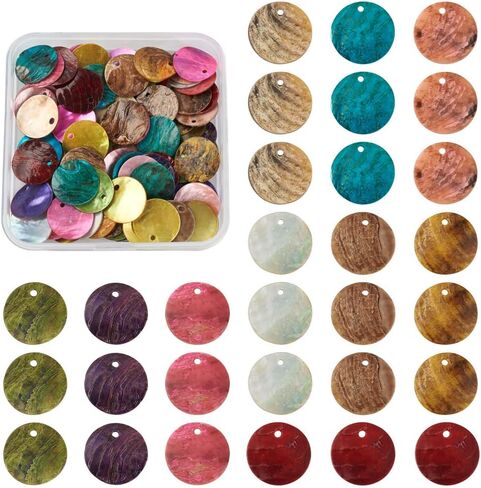 FASHEWELRY 100pcs Flat Round Shell Coin Beads 15mm/20mm/25mm White Capiz Shell Discs Charms for Hawaiian Style DIY Jewelry Making Necklace Bracelet Earring Wind Chime in Kuwait
