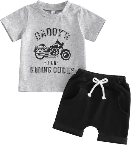 Baby Boy Cute Letter Short Sleeve Shirt Top Elastic Waist Shorts Toddler Summer Outfits in Saudi Arabia